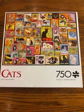 Cats on Stamps 750-Piece Jigsaw Puzzle - Colorful Cat Collage